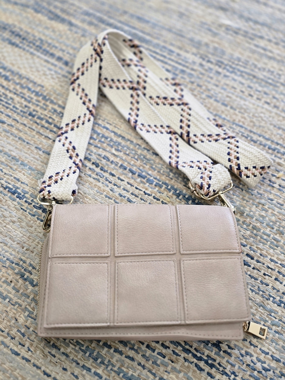 Urban Expressions Light Pink Quilted Crossbody with Patterned Strap
